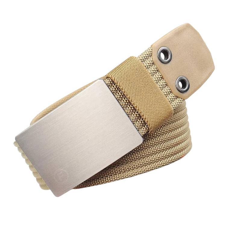 Mens Nylon Belt Casual Canvas Work Belts With Smooth Zinc Alloy Buckle, Length: 125cm(Khaki)