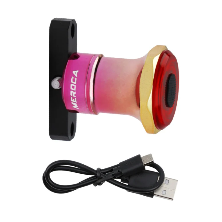 MEROCA MX2 Smart Sensor Brake Tail Light Mountain Bike Light USB Charging Road Bike Night Riding Tail Light, Color:Seat Cushion Installation Gold Pink - Image 2