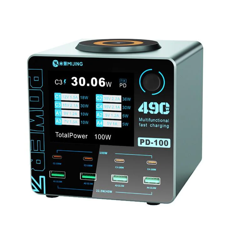 Mijing PD100 100W Multi-Port Smart Fast Charger Supports QC / PD Fast Charging & 15W Wireless Charging, Plug:EU Plug