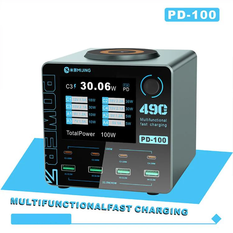 Mijing PD100 100W Multi-Port Smart Fast Charger Supports QC / PD Fast Charging & 15W Wireless Charging, Plug:EU Plug - Image 2