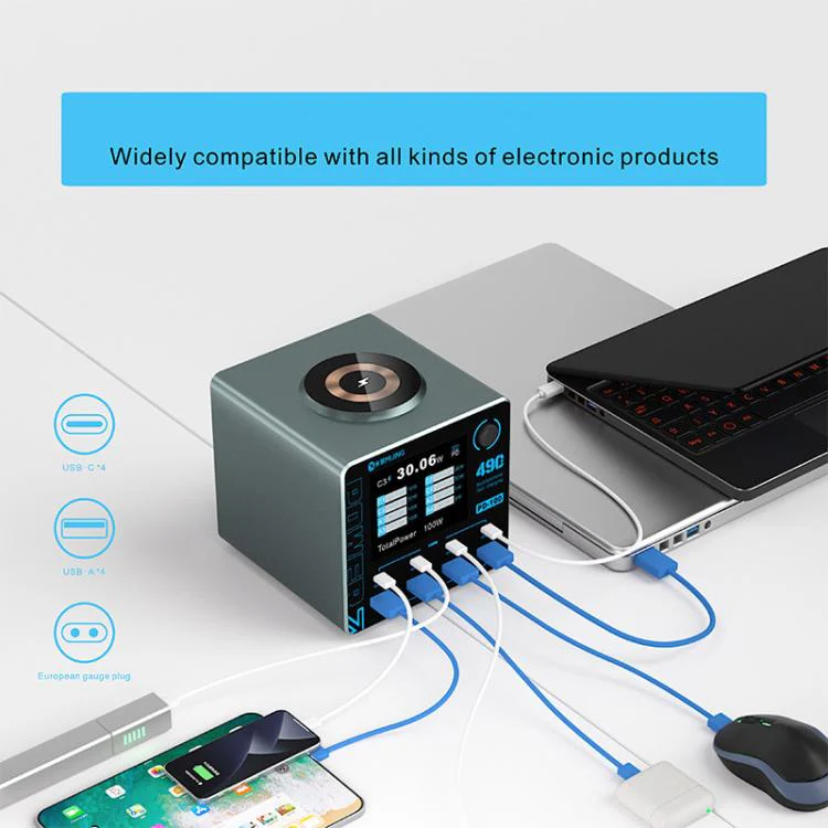 Mijing PD100 100W Multi-Port Smart Fast Charger Supports QC / PD Fast Charging & 15W Wireless Charging, Plug:EU Plug - Image 4
