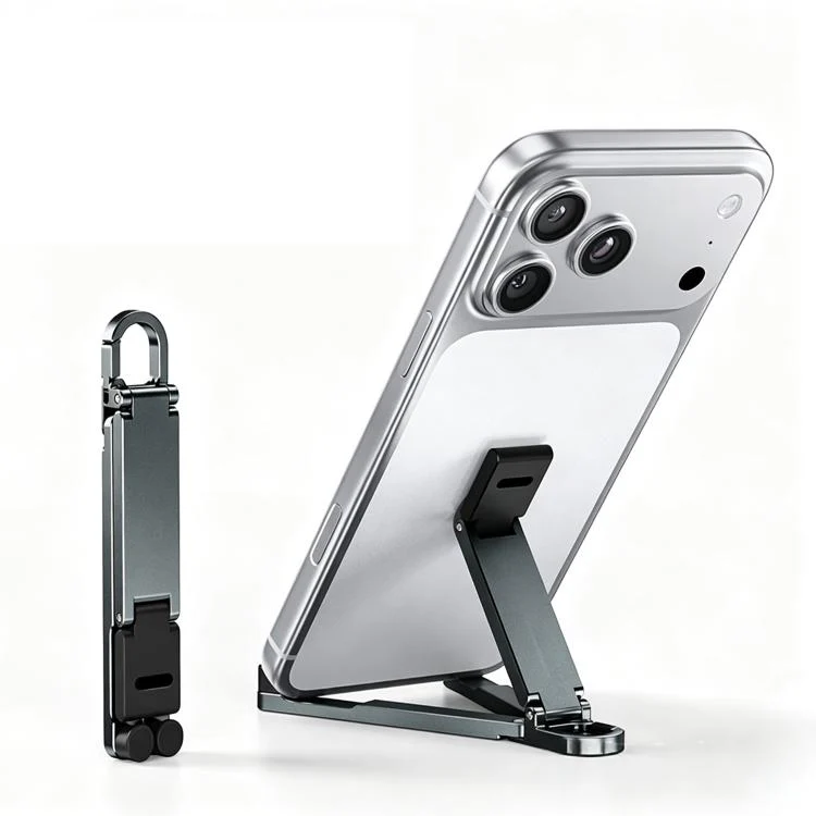 Mini Foldable Aluminum Alloy Keychain Phone Holder(Dark Grey)