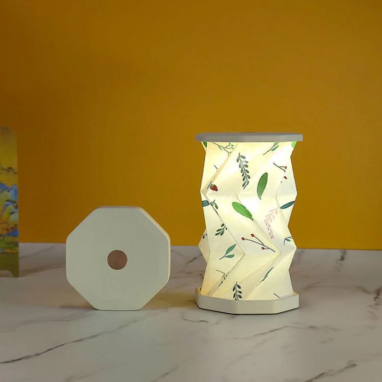 Mini Foldable Rotating Paper LED Lantern Night Light(Forest Leaf)