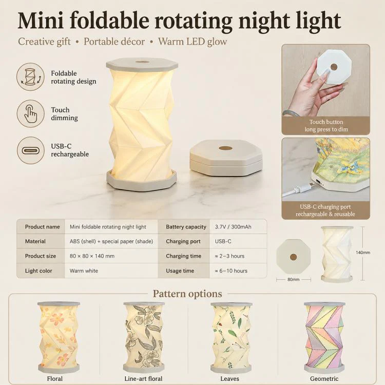 Mini Foldable Rotating Paper LED Lantern Night Light(White) - Image 2