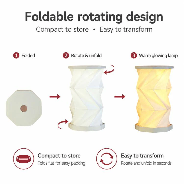 Mini Foldable Rotating Paper LED Lantern Night Light(White) - Image 6