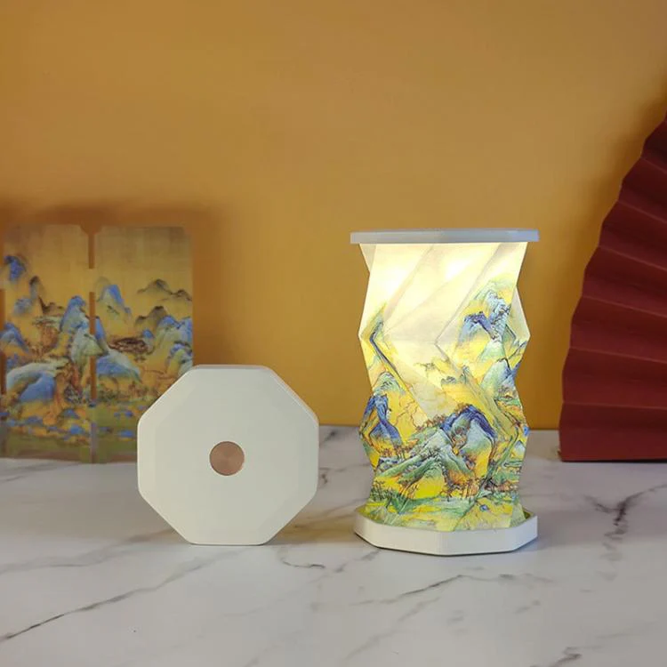Mini Foldable Rotating Paper LED Lantern Night Light(Yellow Green)