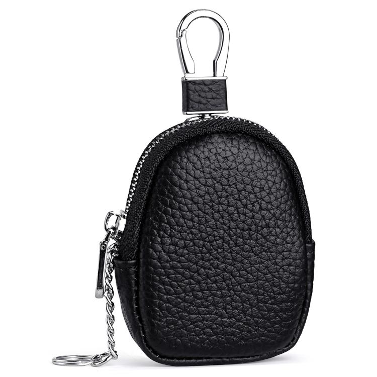 Mini Genuine Leather Earphone Data Cable Coin Bag(Black)