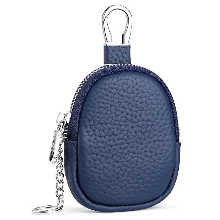 Mini Genuine Leather Earphone Data Cable Coin Bag(Dark Blue)
