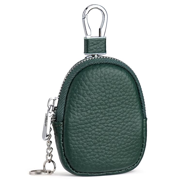 Mini Genuine Leather Earphone Data Cable Coin Bag(Dark Green)