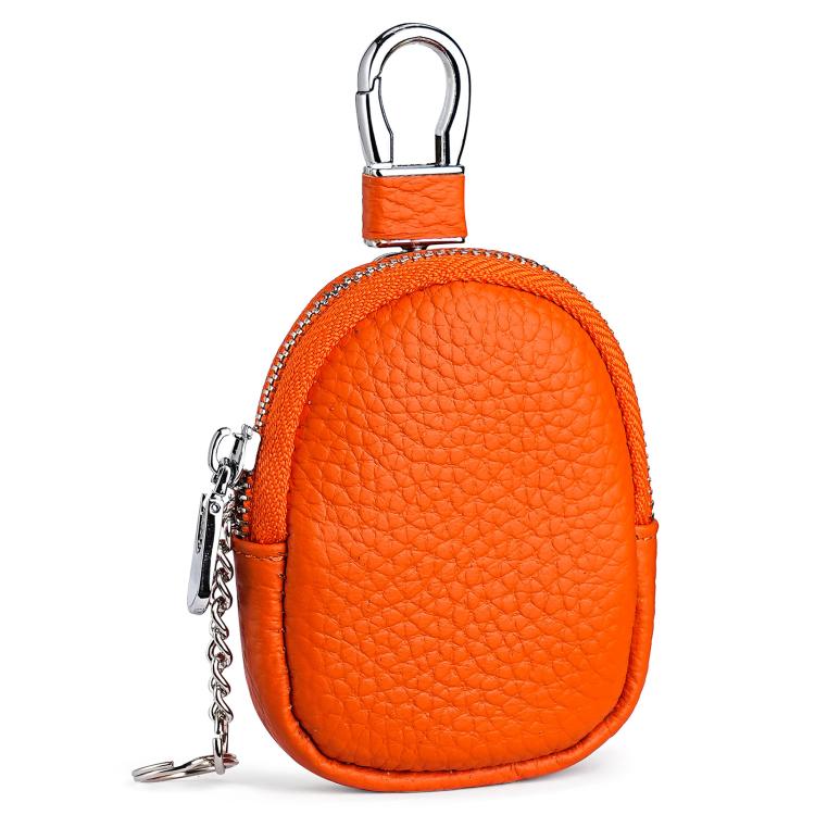 Mini Genuine Leather Earphone Data Cable Coin Bag(Orange)