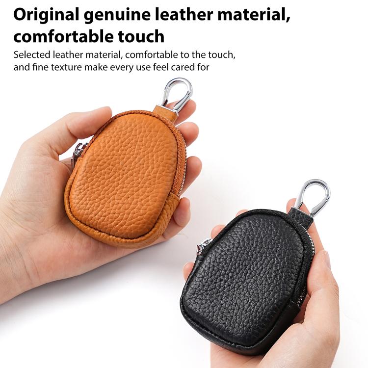 Mini Genuine Leather Earphone Data Cable Coin Bag(Orange) - Image 3