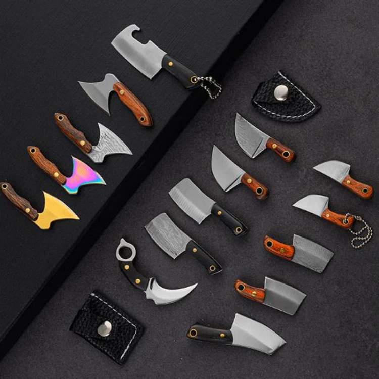 Mini Knife Keychain Portable Removal Express Pendant Accessory With Holster, Model: Colorful Wood Laser Pattern - Image 10