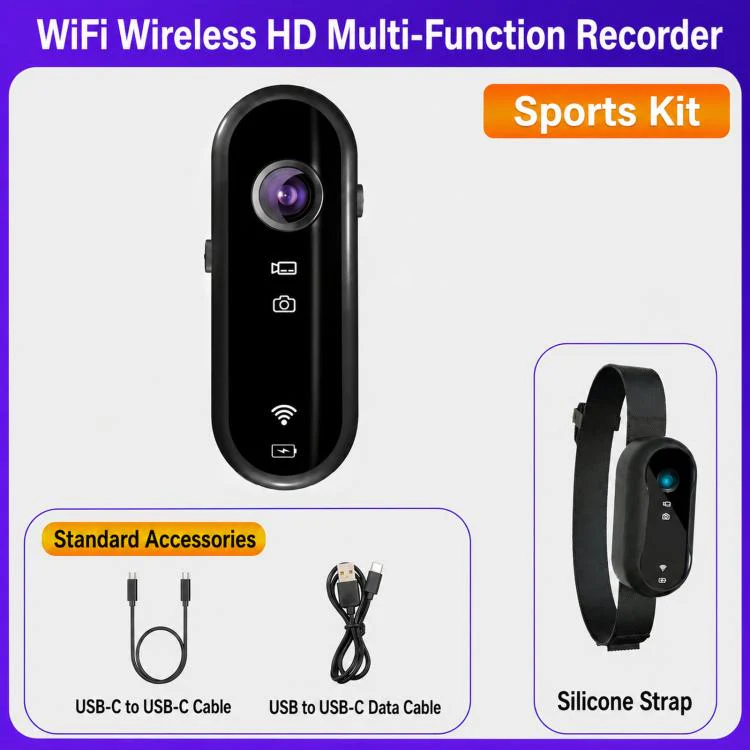Mini Magnetic Action Camera 1080P Wearable Body Cam With Wi-Fi App, EIS, Spec: Sports Kit