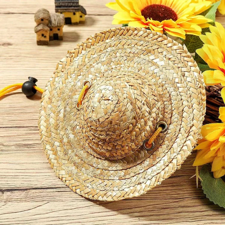 Mini Pet Straw Hat Cat Dog Birthday Party Sun Visor Hat, Size: M 13cm - Image 4