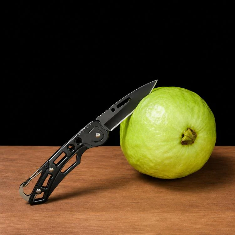 Mini Pocket Folding Knife With Carabiner Keychain 40Cr13 Stainless Steel EDC Utility Fruit Cutter Tool, Size: Large 15cm(Black)