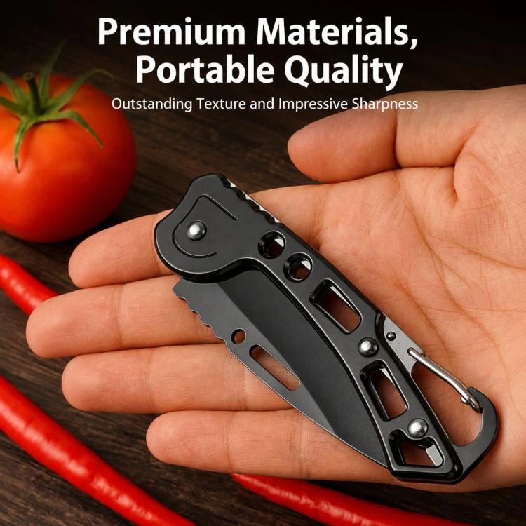 Mini Pocket Folding Knife With Carabiner Keychain 40Cr13 Stainless Steel EDC Utility Fruit Cutter Tool, Size: Large 15cm(Black) - Image 5
