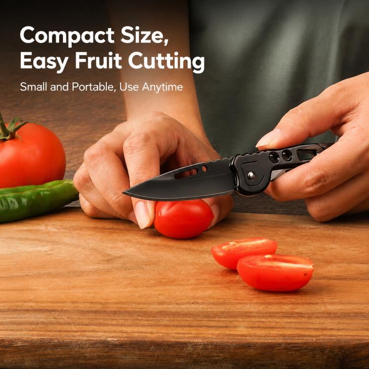 Mini Pocket Folding Knife With Carabiner Keychain 40Cr13 Stainless Steel EDC Utility Fruit Cutter Tool, Size: Large 15cm(Black) - Image 8