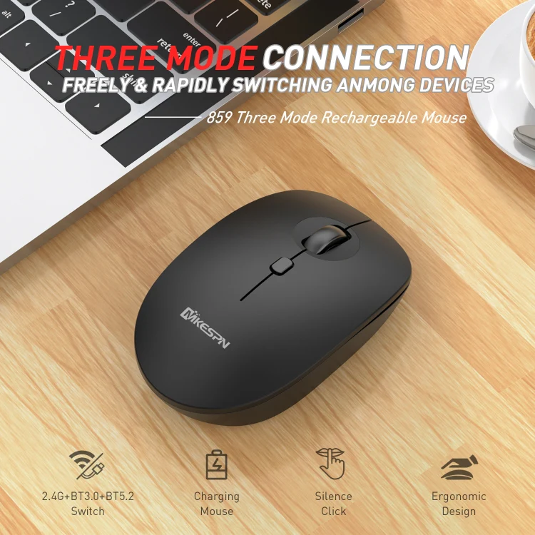 MKESPN 859 2.4G+BT5.0+BT3.0 Three Modes Wireless Mouse (Black) - Image 5
