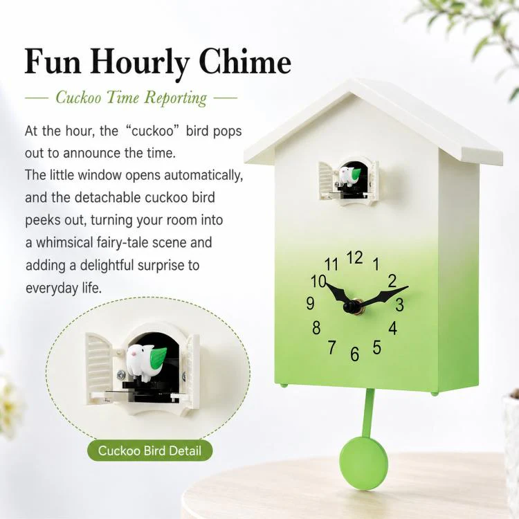 Modern Cuckoo Clock Kids House Shaped Wall Clock with Bird Chime Quiet Non-Ticking Decorative Wall Clock for Living Room Bedroom(T62 Blue) - Image 3
