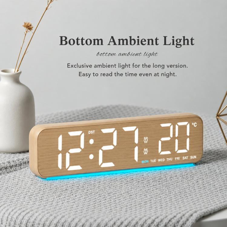 Modern LED Digital Desk Clock with Temperature Date, Silent Alarm Clock with Dual Alarm 5802 Yellow Wood Grain - Image 6