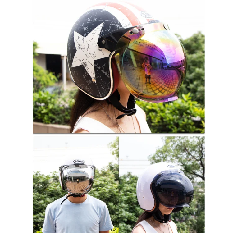 Motorcycle Helmet Three-Button Windproof Lens With Bracket(Gradient Blue) - Image 5