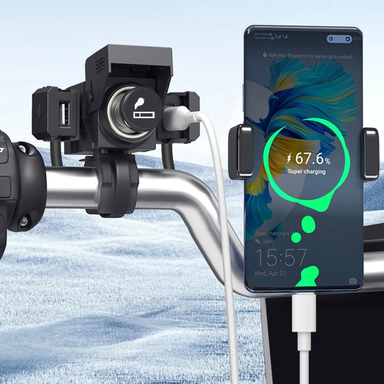 Motorcycle Mobile Phone QC3.0 Waterproof PD Fast Charging USB Charger(3 in 1 With Cigarette Lighter)
