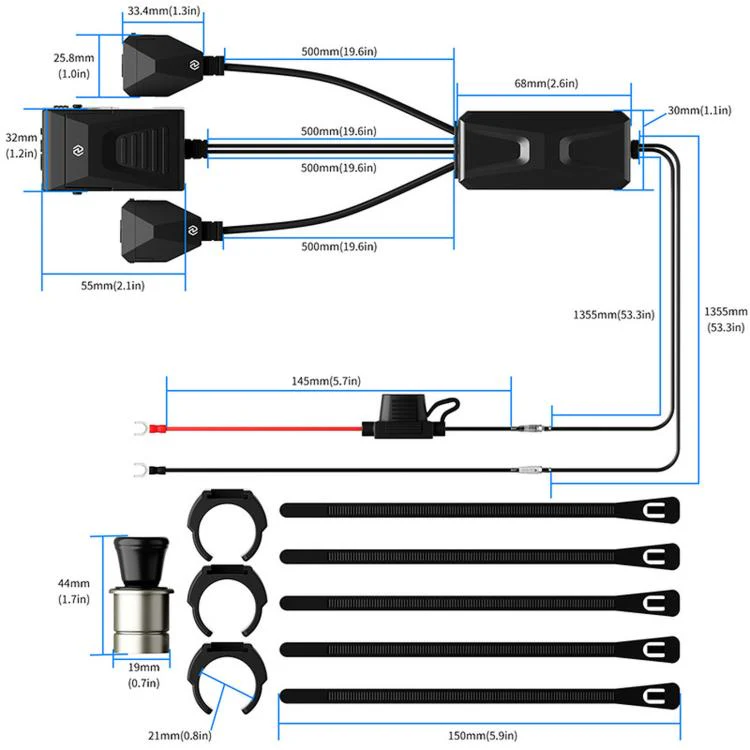 Motorcycle Mobile Phone QC3.0 Waterproof PD Fast Charging USB Charger(3 in 1 With Cigarette Lighter) - Image 2