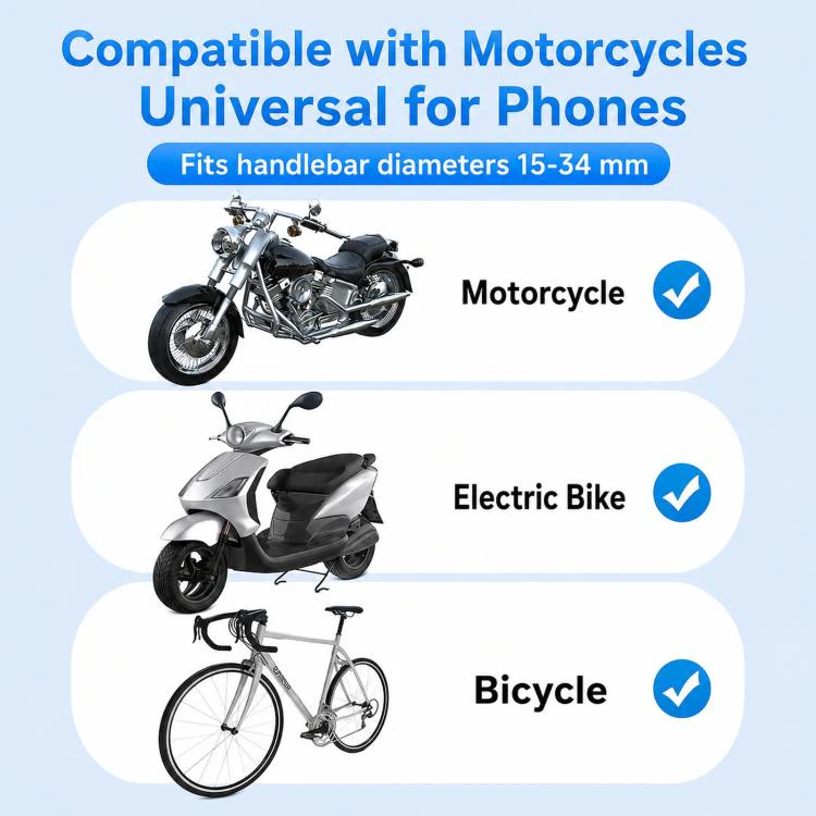 Motorcycle Phone Mount 360-degree Rotation Anti-Vibration Bike Holder for Rearview Mirror Black - Image 10