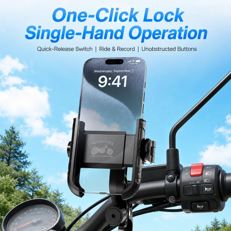 Motorcycle Phone Mount 360-degree Rotation Anti-Vibration Bike Holder for Rearview Mirror Black - Image 2