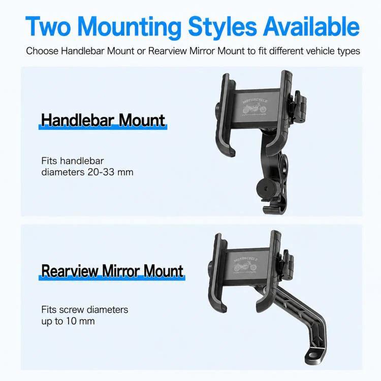 Motorcycle Phone Mount 360-degree Rotation Anti-Vibration Bike Holder for Rearview Mirror Black - Image 4