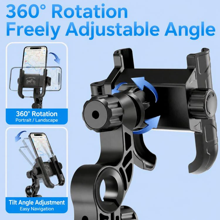 Motorcycle Phone Mount 360-degree Rotation Anti-Vibration Bike Holder for Rearview Mirror Black - Image 5