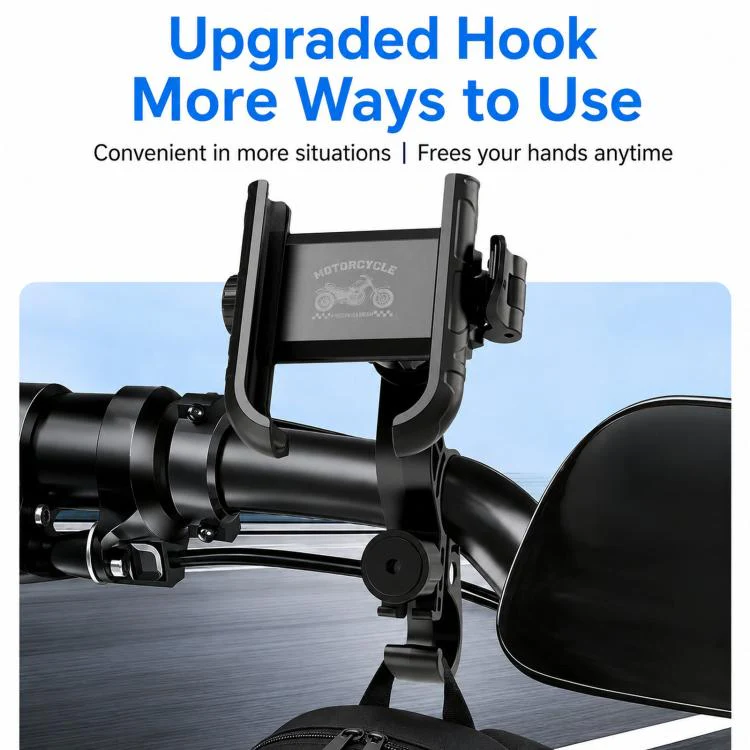 Motorcycle Phone Mount 360-degree Rotation Anti-Vibration Bike Holder for Rearview Mirror Black - Image 6