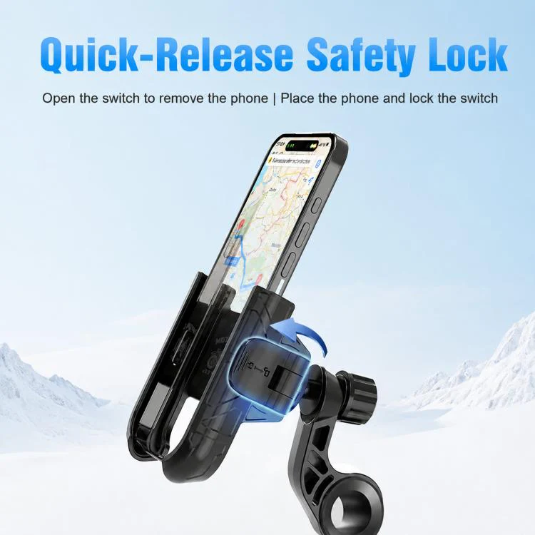 Motorcycle Phone Mount 360-degree Rotation Anti-Vibration Bike Holder for Rearview Mirror Black - Image 8