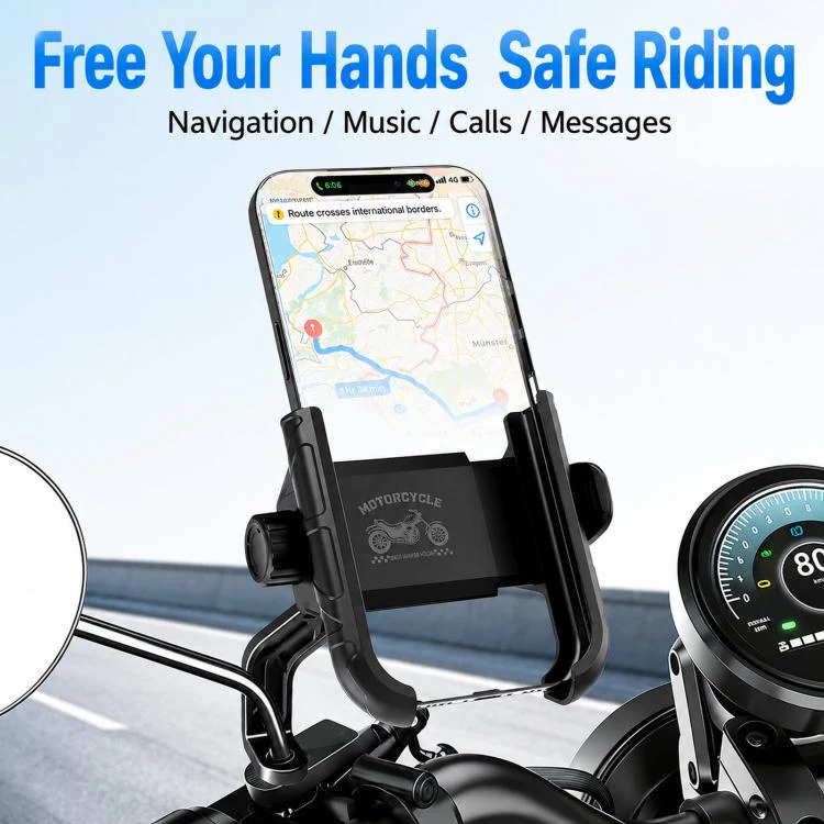 Motorcycle Phone Mount 360-degree Rotation Anti-Vibration Bike Holder for Rearview Mirror Orange - Image 3