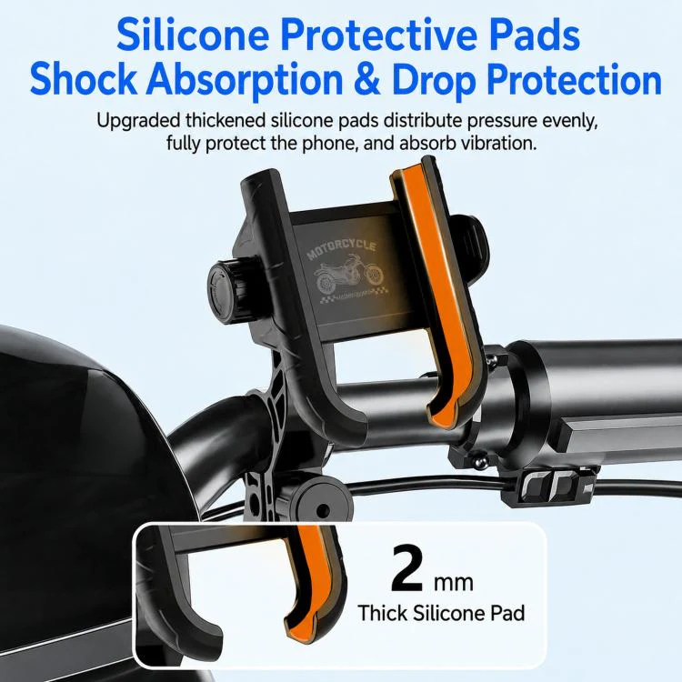 Motorcycle Phone Mount 360-degree Rotation Anti-Vibration Bike Holder for Rearview Mirror Orange - Image 7