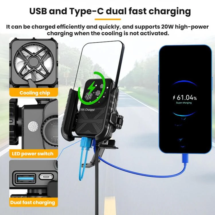 Motorcycle Semiconductor Cooling Heat Dissipation Phone Holder(Mirror Base) - Image 10
