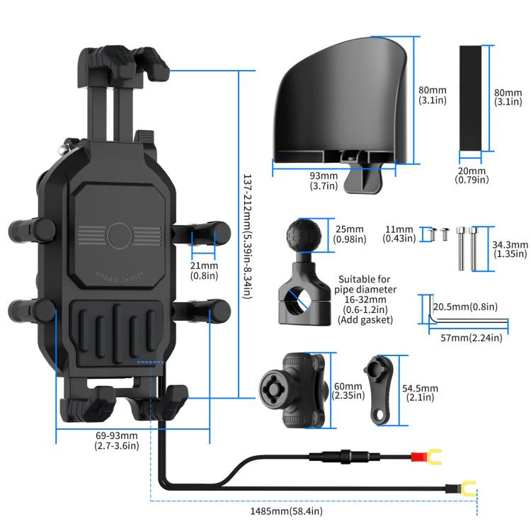 Motorcycle Shock-Absorbing Wireless Fast Charging Camera Phone Navigation Holder(Handlebar) - Image 3