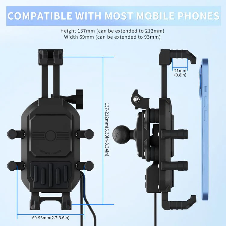 Motorcycle Shock-Absorbing Wireless Fast Charging Camera Phone Navigation Holder(Handlebar) - Image 4