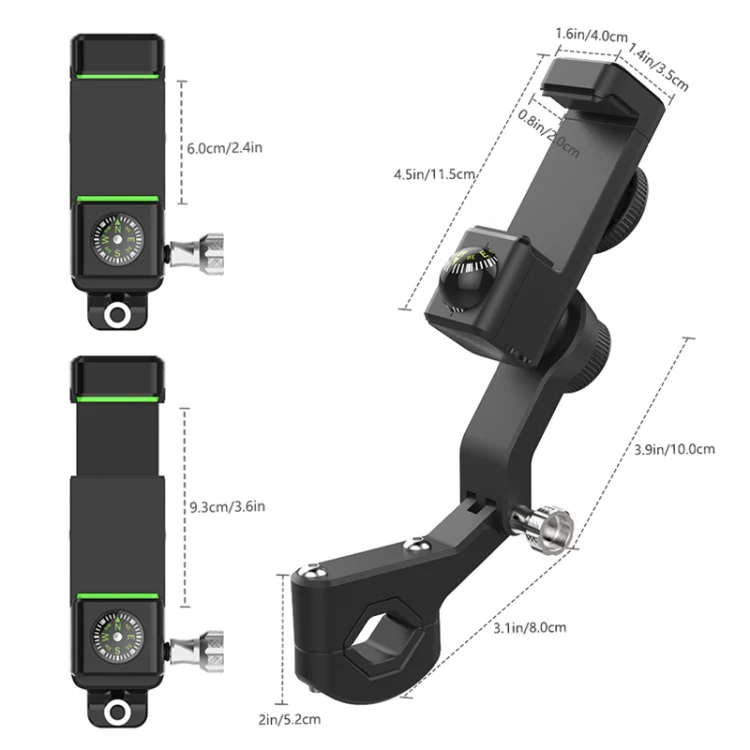 Motorcycle Spherical Compass Phone Holder, Handlebar without Light (Green) - Image 3