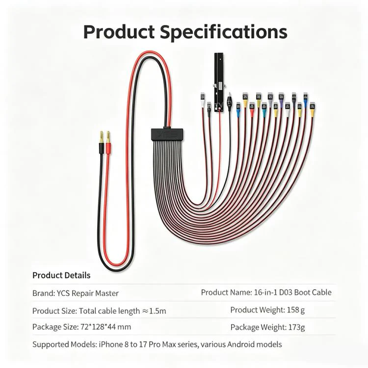 MR.YANG D03 16 in 1 Charging Boot DC Power Detection Cable for iPhone 8-17 Pro Max / Android - Image 8
