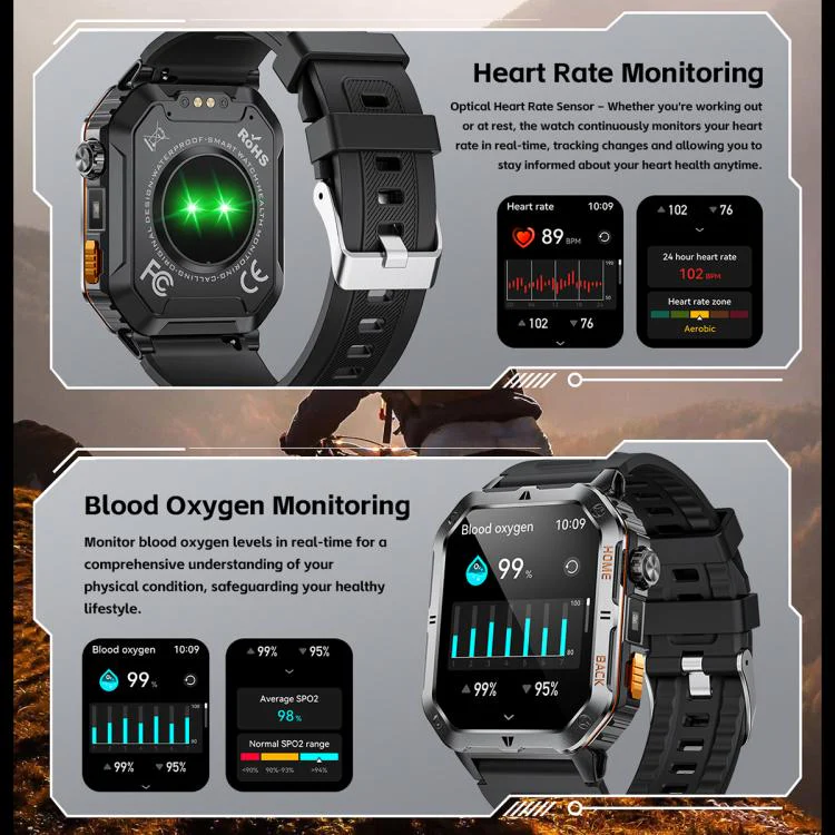 MT62 2.01-inch IPS Display Outdoor Adventures Smart Watch with 1000mAh Battery & Flashlight(Silver Orange) - Image 13