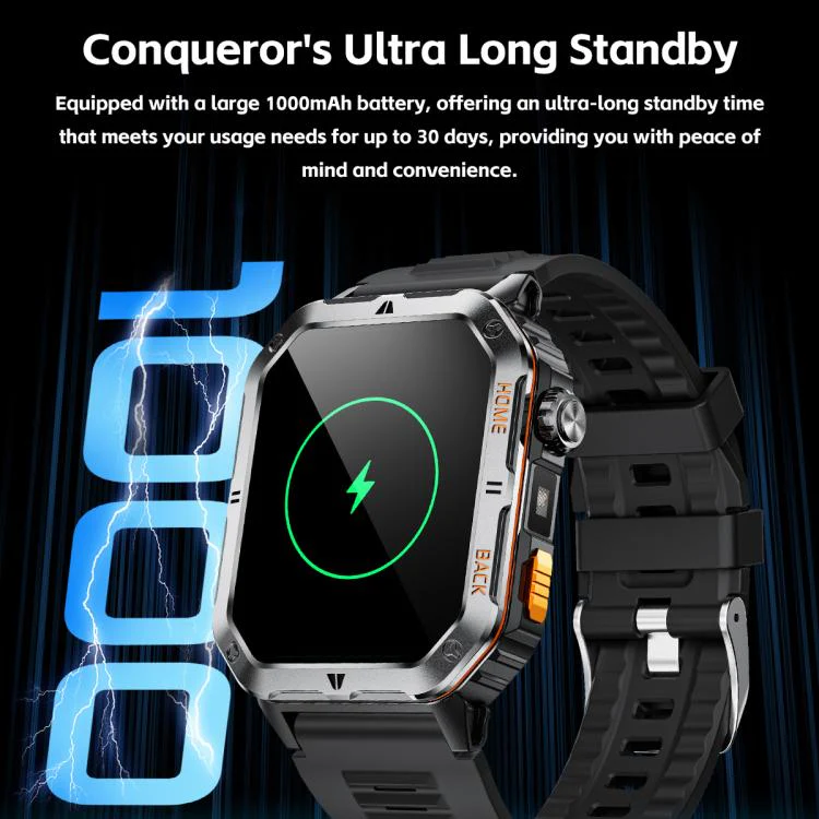 MT62 2.01-inch IPS Display Outdoor Adventures Smart Watch with 1000mAh Battery & Flashlight(Silver Orange) - Image 17