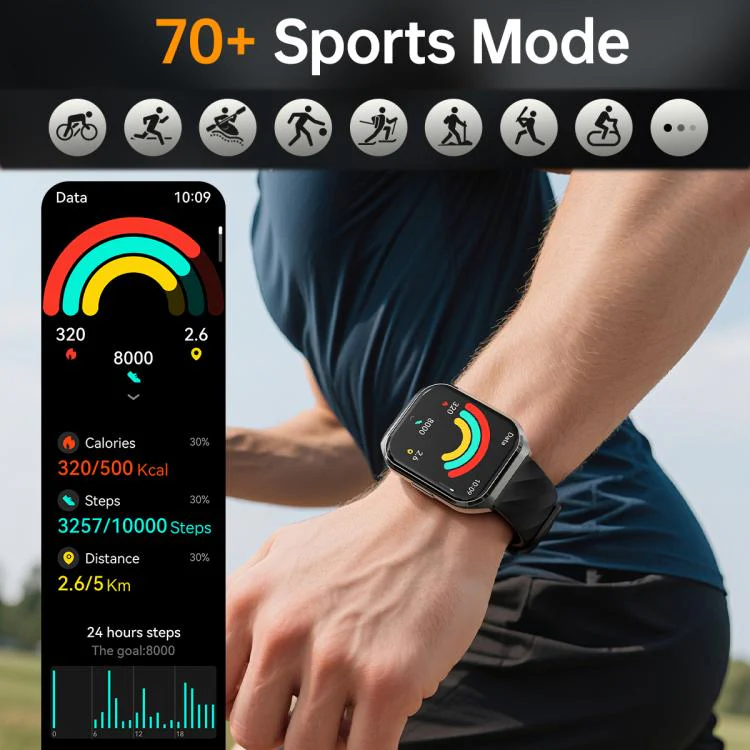 MT66 1.83-inch IPS Curved Screen Smart Watch with 1000mAh Battery(Black Case Leather Strap) - Image 10