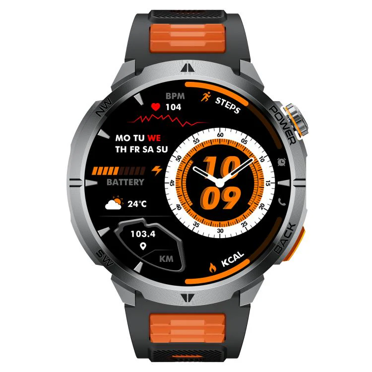 MT68 1.7-inch IPS Display Outdoor Adventures Smart Watch with 1000mAh Battery & Flashlight(Black Case Orange Silicone Strap) - Image 2