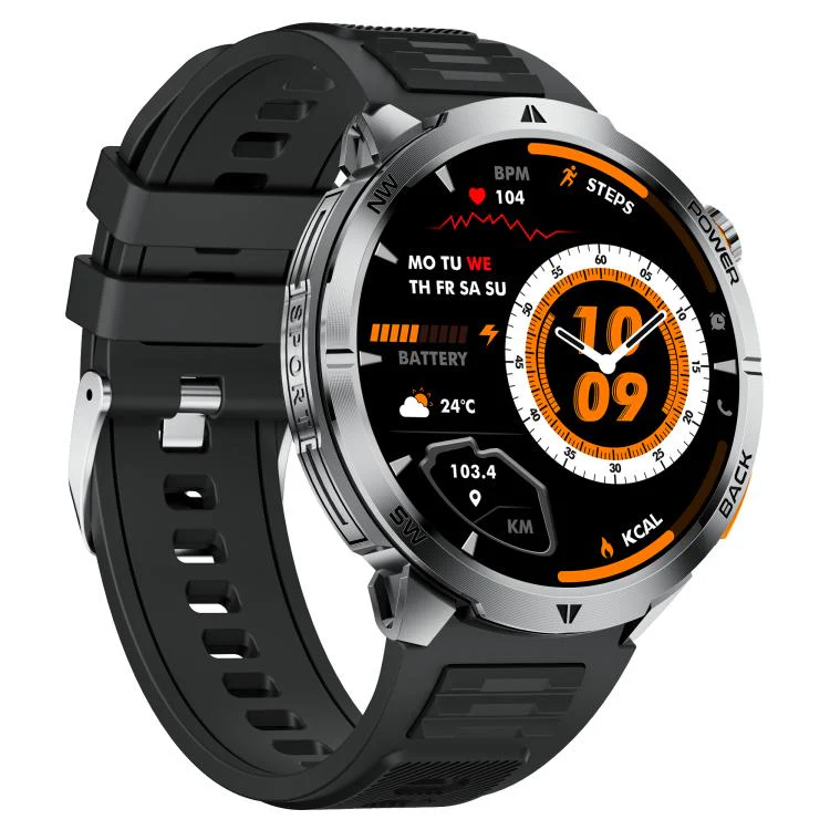 MT68 1.7-inch IPS Display Outdoor Adventures Smart Watch with 1000mAh Battery & Flashlight(Black Case Silicone Strap)