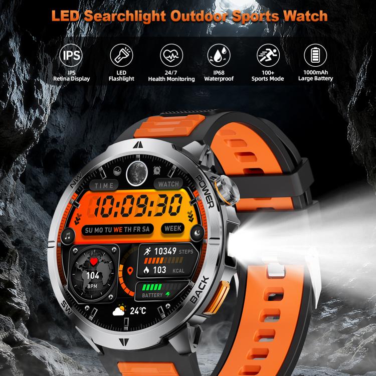 MT68 1.7-inch IPS Display Outdoor Adventures Smart Watch with 1000mAh Battery & Flashlight(Black Case Steel Strap) - Image 4