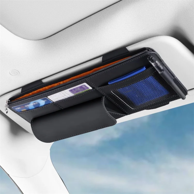 Multi-functional Car Sunshade Sunglasses ID Ticket Storage Bag Car Sun Visor Eyeglasses Case(Black) - Image 2