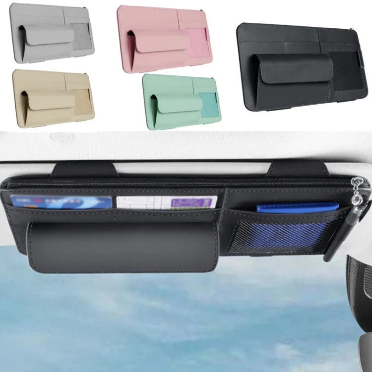 Multi-functional Car Sunshade Sunglasses ID Ticket Storage Bag Car Sun Visor Eyeglasses Case(Grey) - Image 3