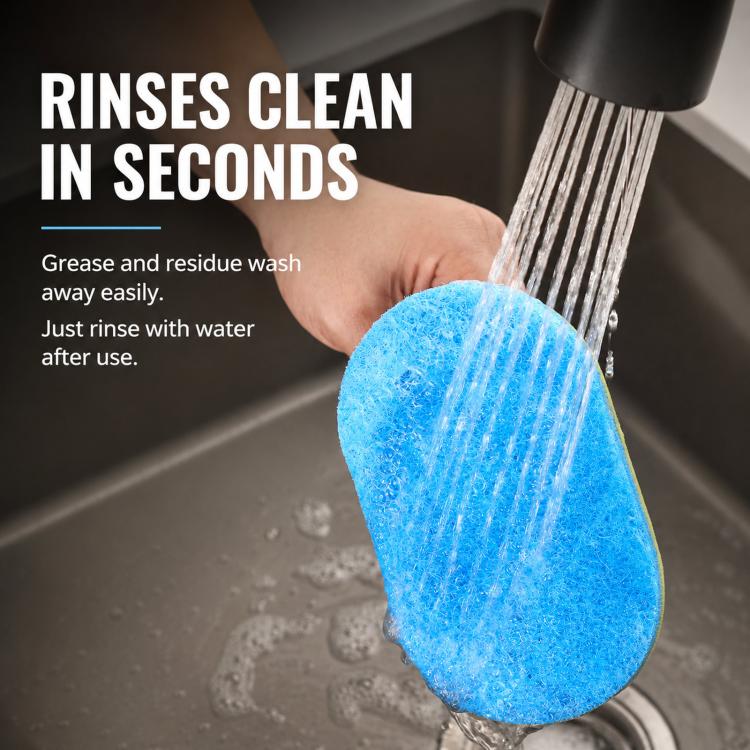 Multi-Purpose Scrub Sponge Brush With Handle Non-Scratch 3-Layer Thickened Polyester Fiber Scouring Pad For Pots, Pans, Stove(Blue) - Image 5