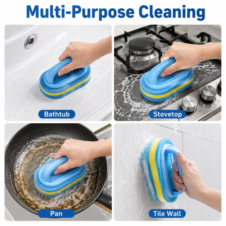 Multi-Purpose Scrub Sponge Brush With Handle Non-Scratch 3-Layer Thickened Polyester Fiber Scouring Pad For Pots, Pans, Stove(Red) - Image 7